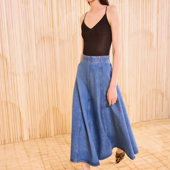 ULLA JOHNSON The Uma Midi Denim Skirt NWT - Picture 2 of 9